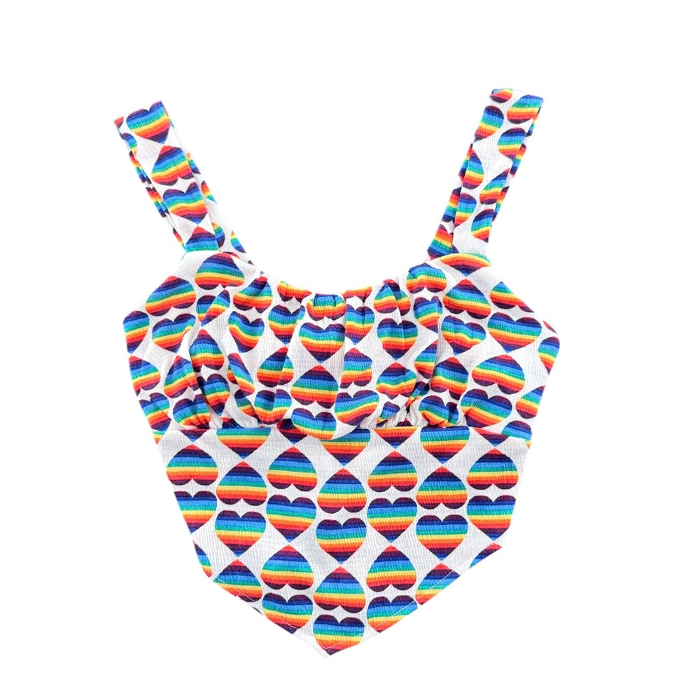 Madden NYC Rainbow Heart Pride Tie Back Crop Top Sz M Festival Dopamine Dressing